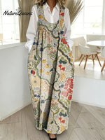 Women's Floral Pattern Art Print Casual Cotton Denim Dress