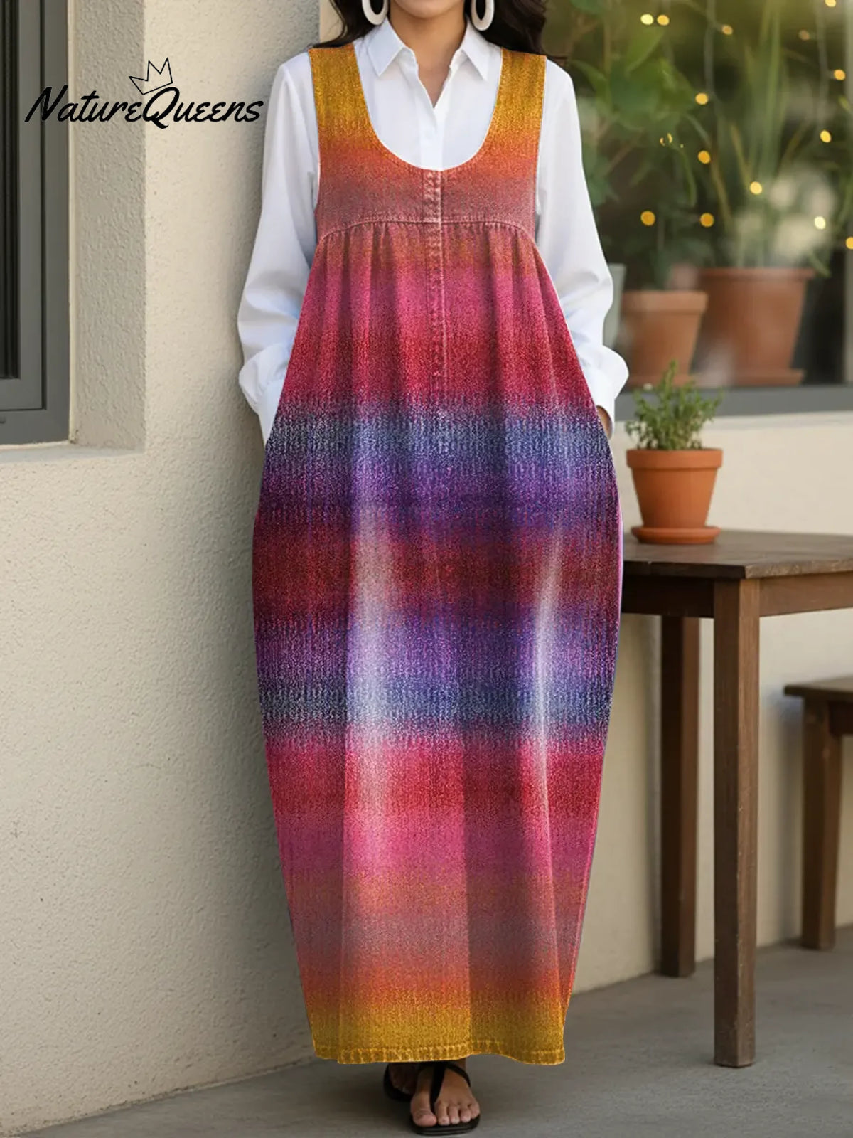Women's Gradient Art Casual Loose Denim Vest Dress