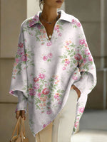 Women's Flowers Floral Patterns V-neck Long-sleeved Casual Loose-fitting Knitted Pullover Sweater