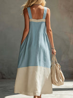 Women's Color-block Patchwork Elegant Spaghetti-strap Maxi Dress