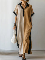 Loose And Comfortable Color-block Linen And Cotton Shirt Dress