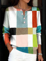 Women's Vintage Plaid Pattern Art Print Buttoned Cardigan Sweater