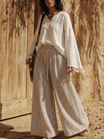 Women's Bohemian Style Tassel Striped Cotton-linen Casual Set