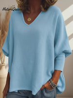 Cozy Batwing Sleeve V-neck Knit Pullover