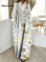 Women's Floral Pattern Art Print Casual Cotton Denim Dress