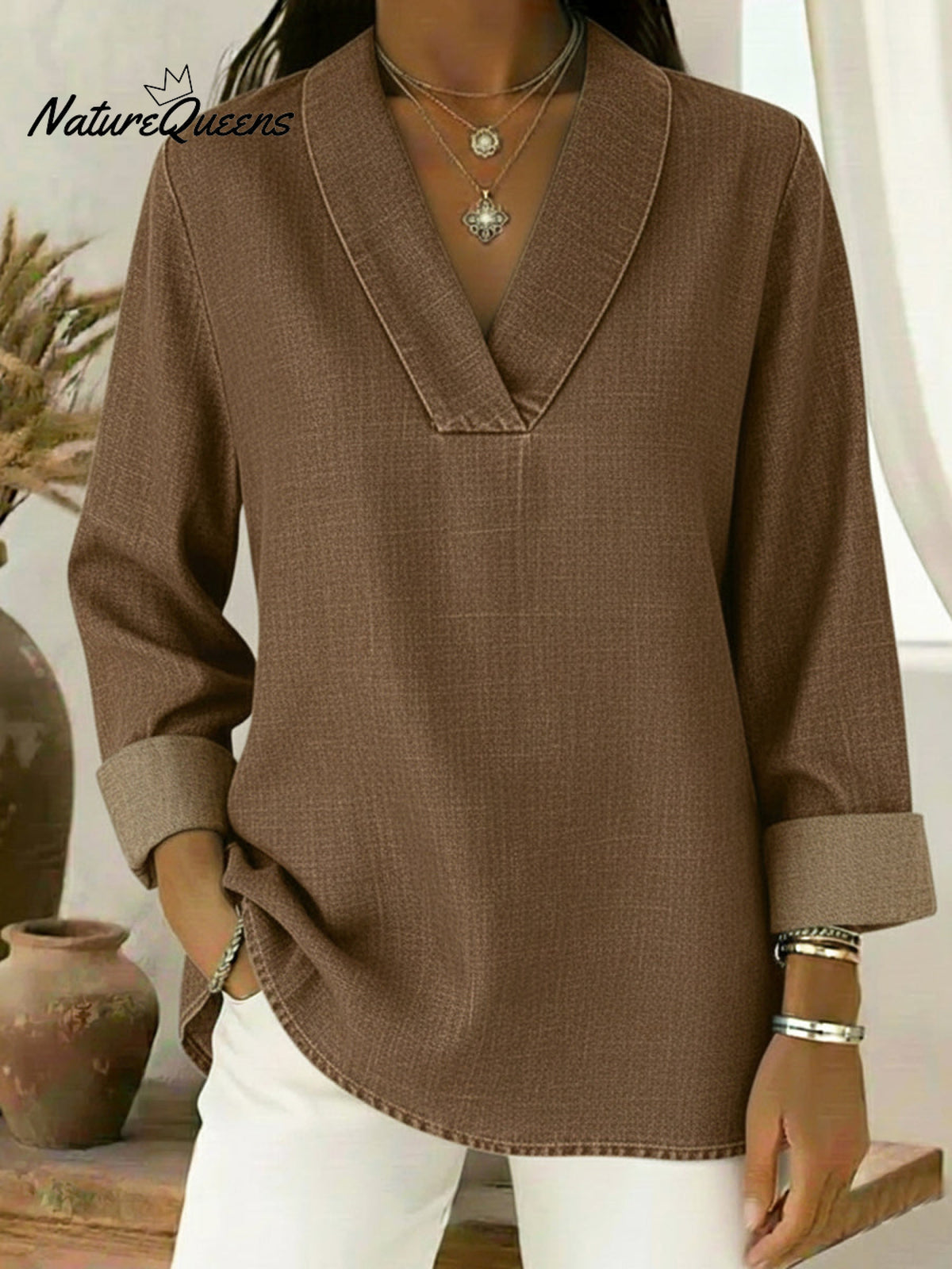 Vintage Shawl Collar Denim Shirt