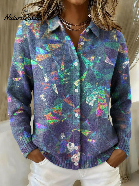 Women's Color Gradient Pattern Print Cowl Neck Sweater