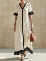 Women's Solid Color Striped Art Casual Stylish Cotton Organza Patchwork Dress