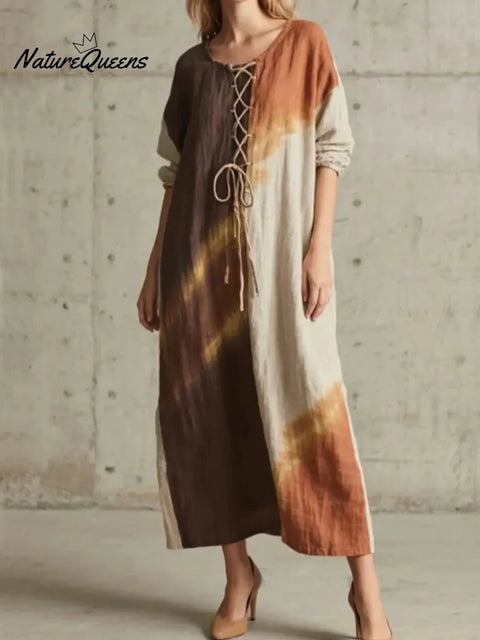 Women's Retro Tie-Dye Linen Dress