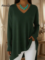 Basic Casual V-neck Irregular Hem Sweater