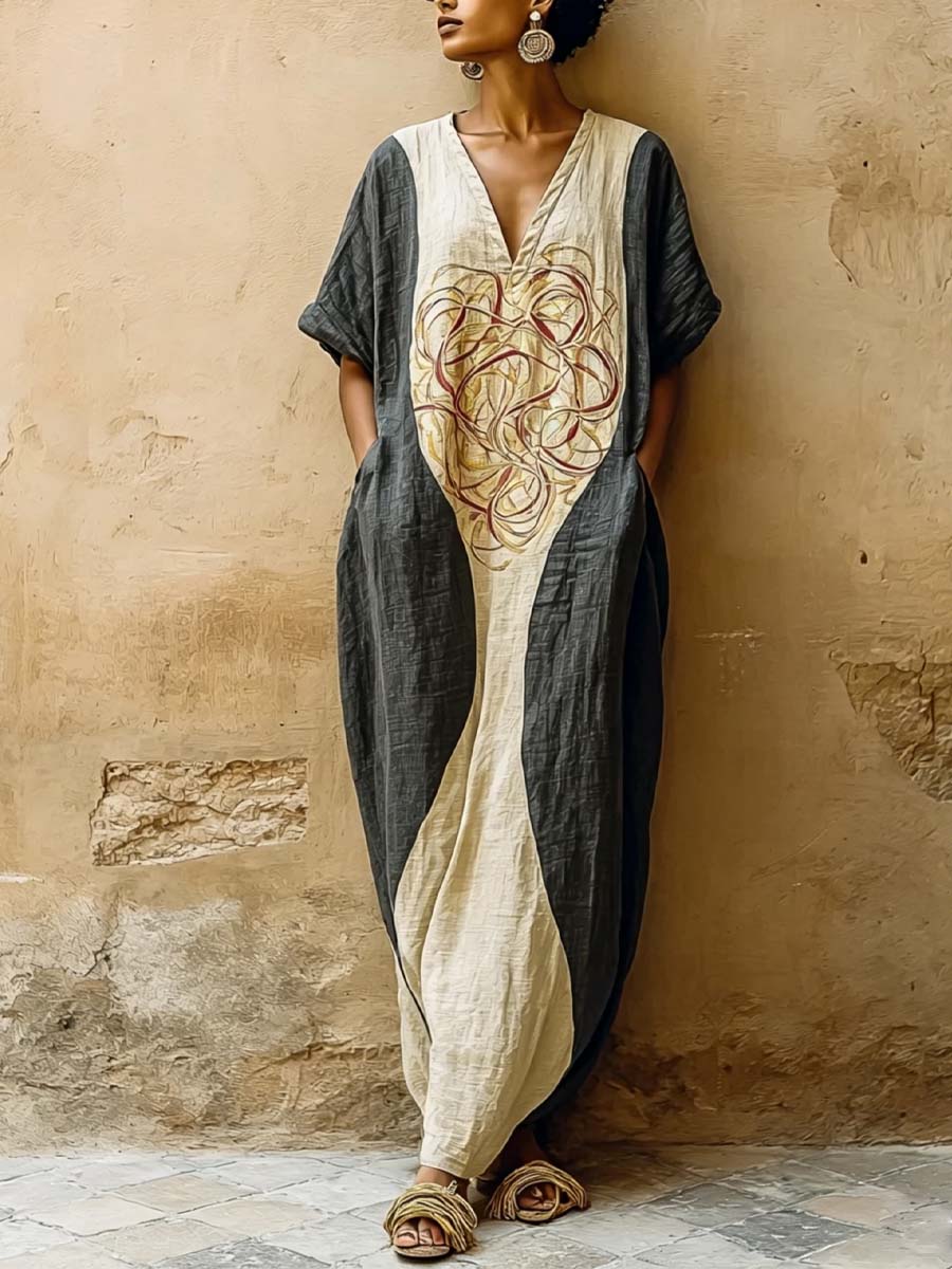 Women's Retro Art Casual Stylish Vacation Maxi Cotton Linen Dress
