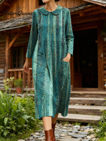 Women's Beautiful Vertical Stripe Decorative Pattern Casual Peter Pan Collar Long Sleeve Dress