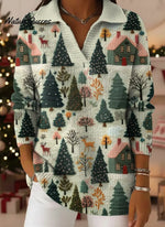 Women's Christmas Tree Pattern Art Print Casual Cotton Sweater