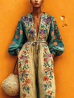 Women's Retro Floral Art Casual Stylish Comfortable Cotton Linen Jumpsuit