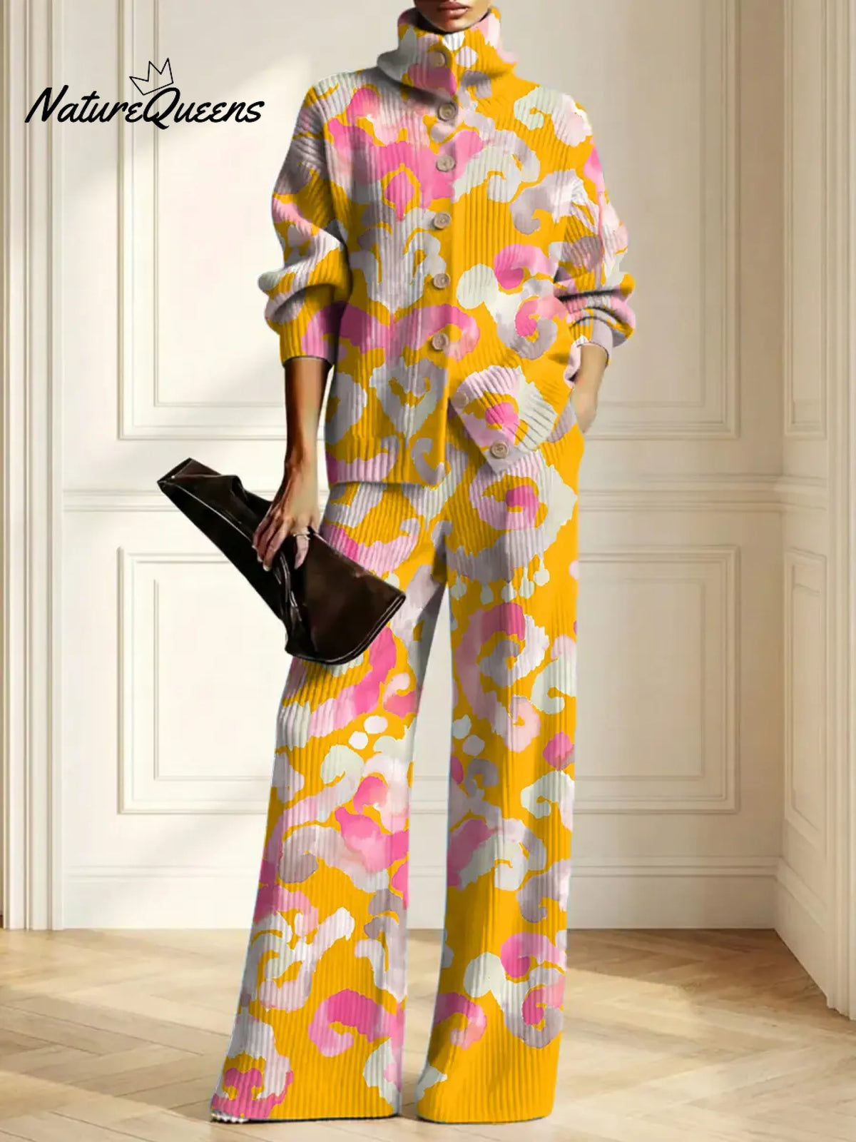 Women's Abstract Pattern Art Print Casual Cotton Knitted Suits