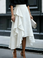 Elegant Romantic Ruffled Hem Floral Embroidery Skirt