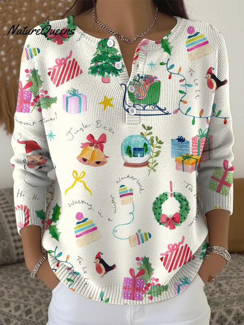 Christmas Pattern Print Buttoned Cardigan Sweater