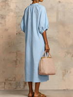 Stylish Zippered Loose Linen-cotton Midi Dress