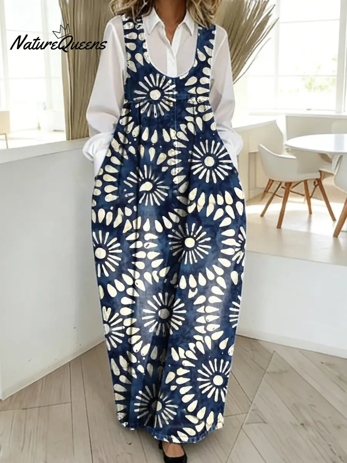Women's Floral Pattern Art Print Casual Cotton Denim Dress