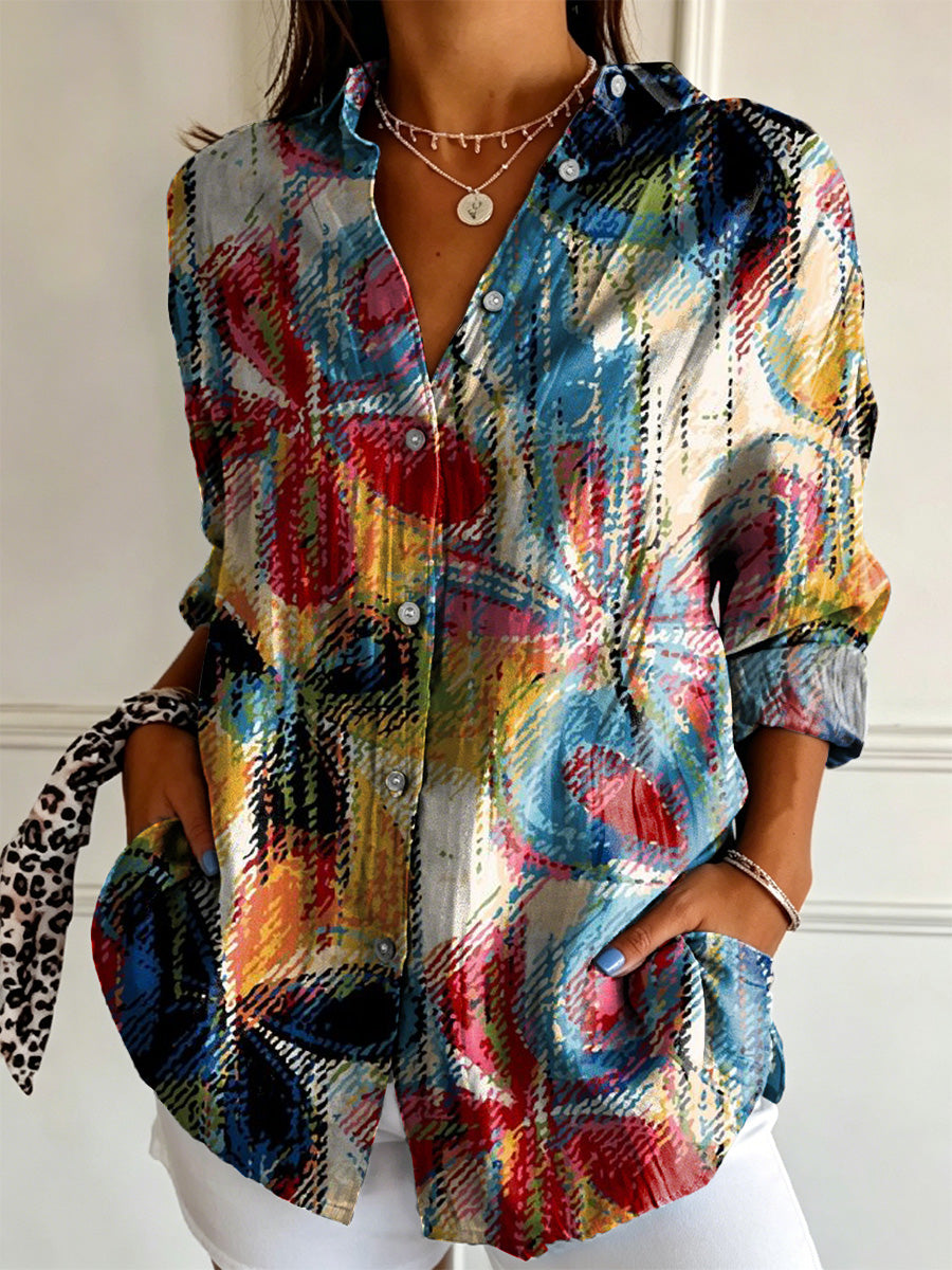 Women's Casual Long-sleeve Shirt With Abstract Floral Print