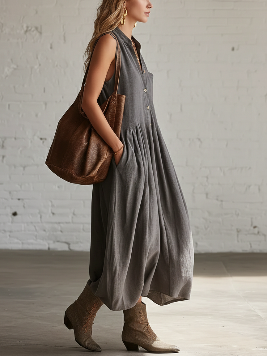 Casual Cozy Button-up Cotton Dress