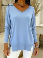 Women's Casual Patchwork Satin V-neck Sweater