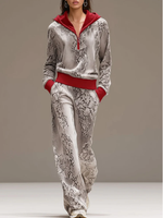 Casual Snakeskin Print Sweatshirt And Wide-leg Pants Two-piece Set