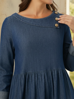 Elegant Vintage Button-down Collar Denim Cotton Dress