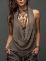 Casual & Sexy Knitted Tank Top Two-piece Set