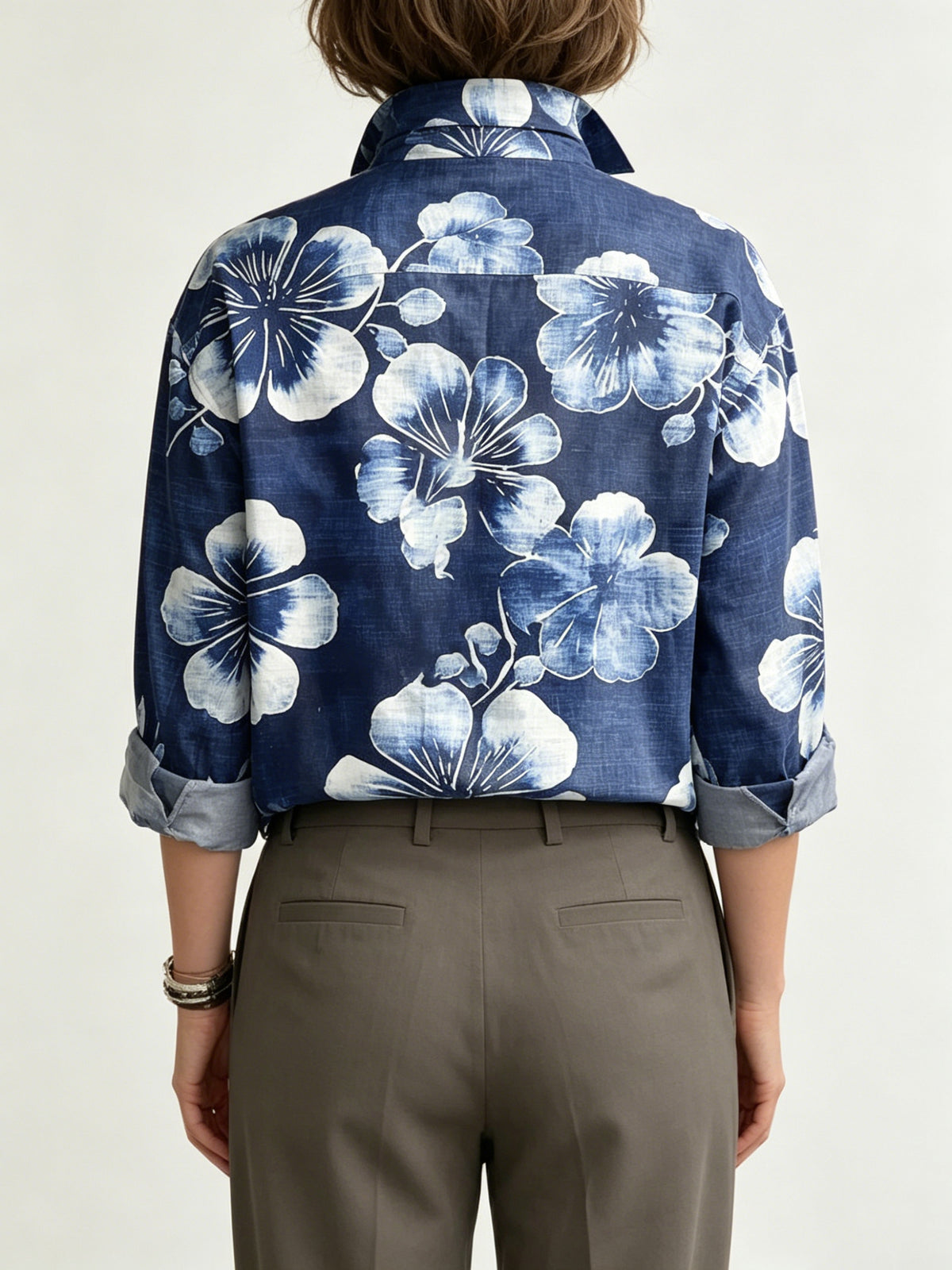 Artistic Watercolor Floral Print Metal-button Shirt