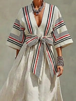 Women's Retro Striped Art Casual Vacation Cotton Linen Maxi Dress