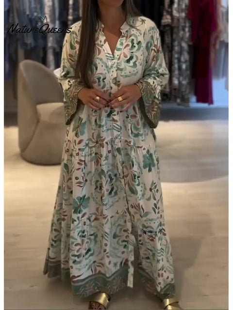 Women's Floral Print V-neck Cotton Cotton Dress