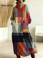 Women's Vintage Abstract Geometric Pattern Art Print Casual Cotton Knitted Dress