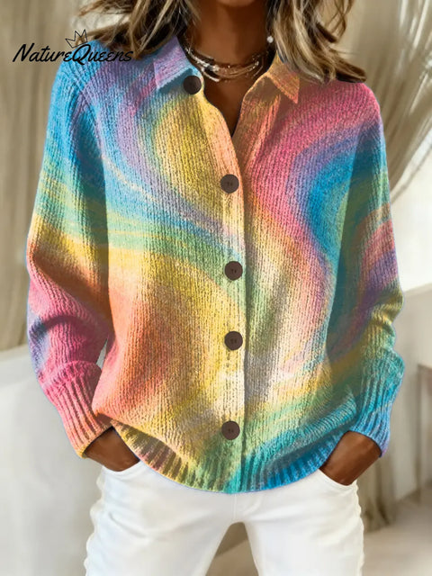 Women's Gradient Pattern Art Print Casual Cotton Knitted Sweater