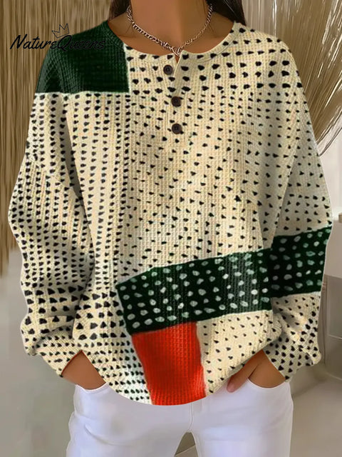 Women's Abstract Pattern Art Print Casual Waffle Sweatshirt