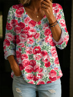 Women's Vintage Botanical Art Print Linen-cotton Shirt
