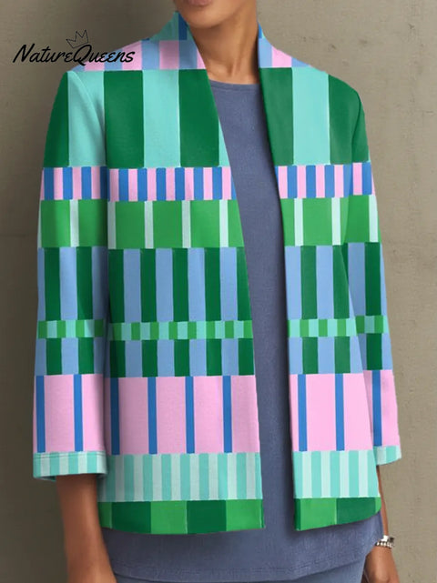 Women's Geometric Pattern Art Print Casual Coat