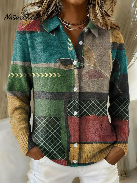 Women's Geometric Abstract Stripe Pattern Art Print Cowl Neck Sweater