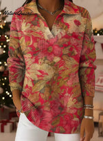 Women's Floral Pattern Art Print Casual Cotton Sweater