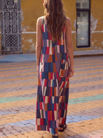 Women's Retro Plaid Print Sleeveless Pocket Maxi Dress