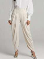 Women's Irregular-hem Draping And Pleats Linen Cotton Pants