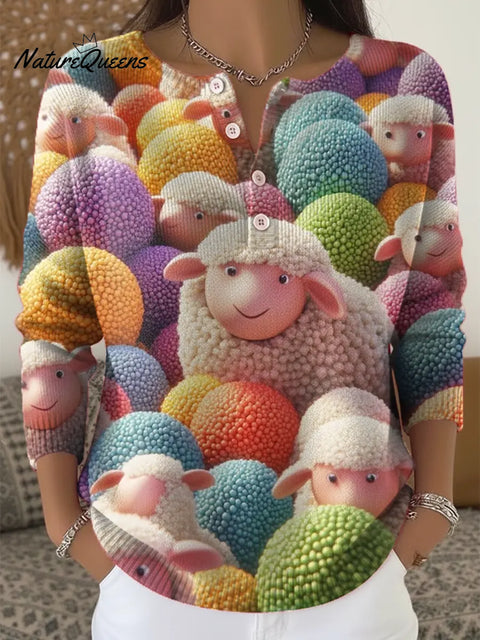 Women's Funny Sheep Pattern Art Print Casual Cardigan Sweater