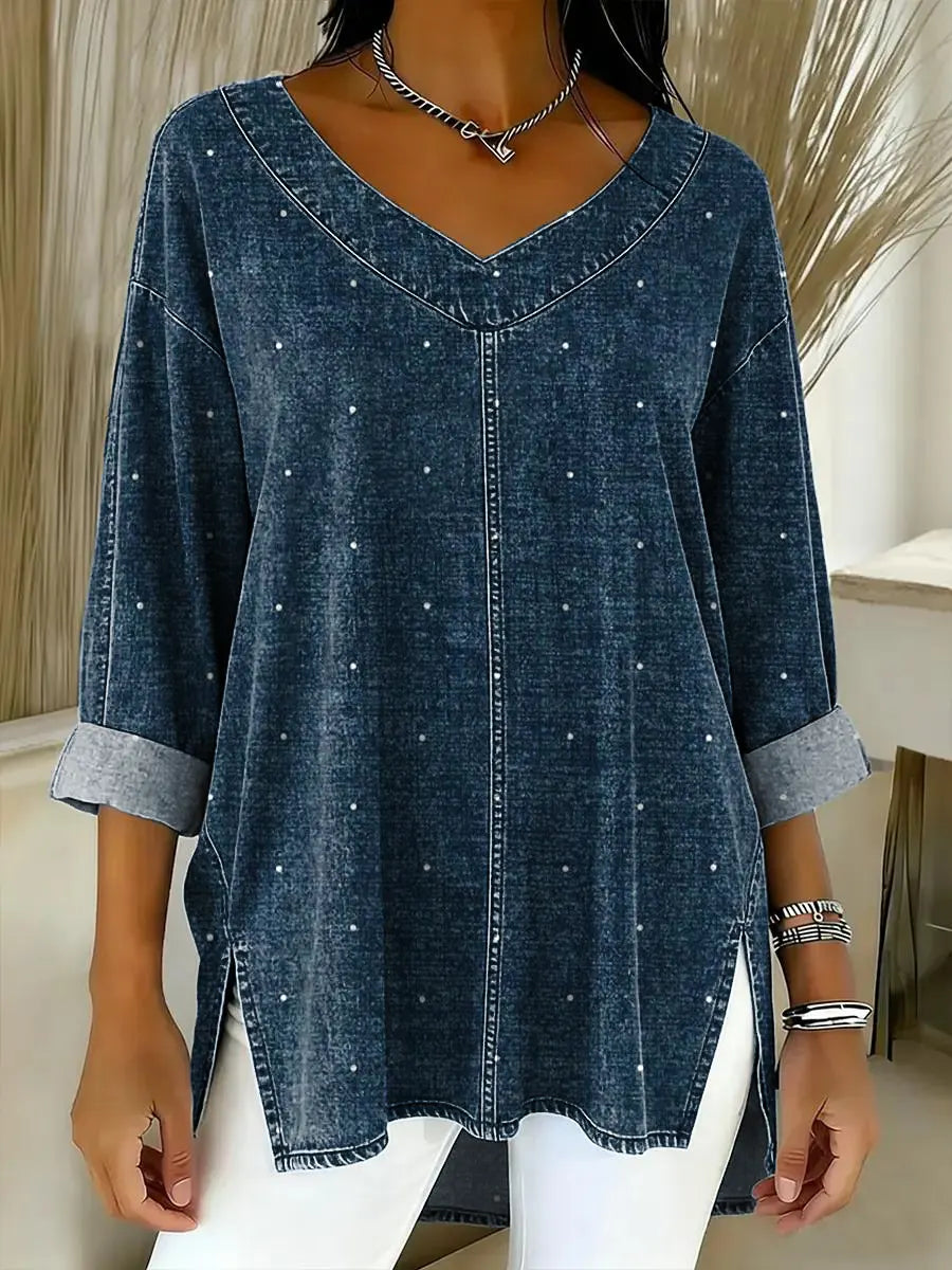 Women's Dot Pattern Art Print Casual Denim Shirt