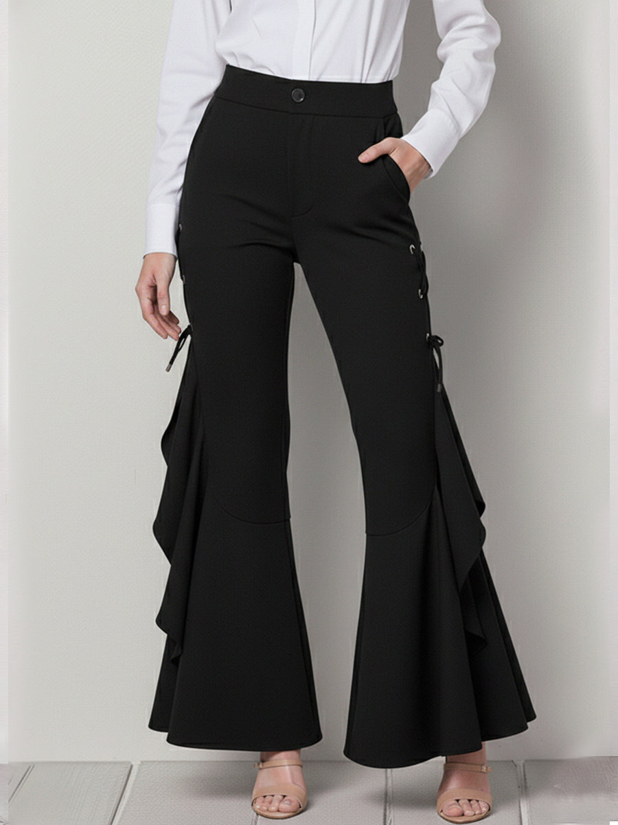 Elegant Flared Trousers With Ruffled Hems