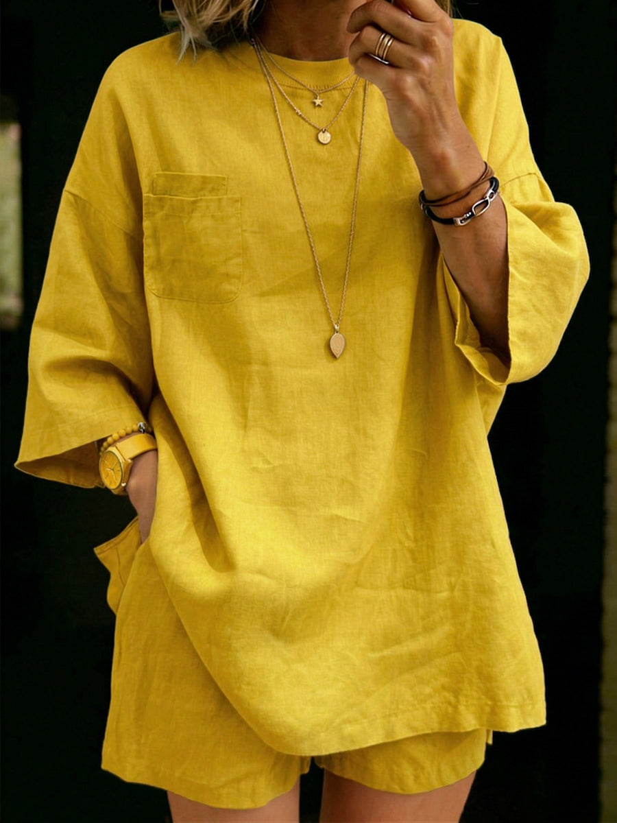 Cozy Loose-fit Cotton-linen Two-piece Set
