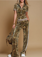 Casual Sports Camouflage Top And Wide-leg Pants Two-piece Set