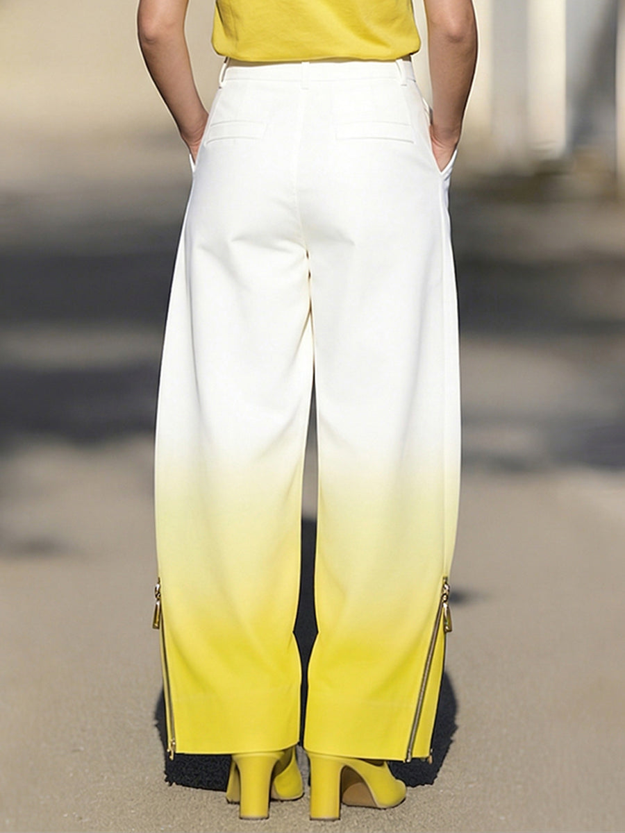 Stylish Casual Zipper Details Loose Wide-leg Pants