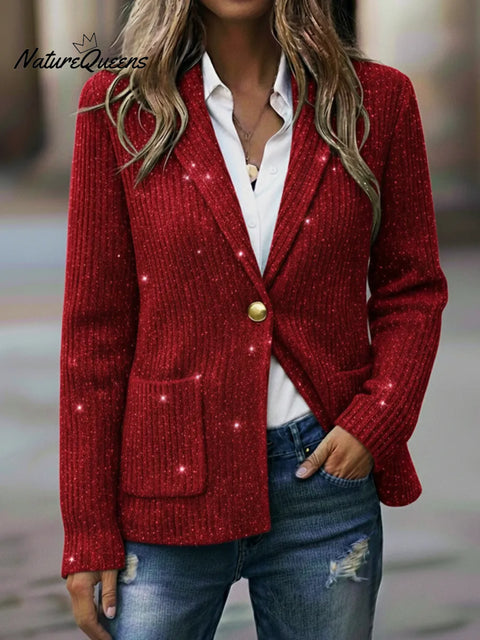 Casual Metal Button Sequined Knit Cardigan Jacket