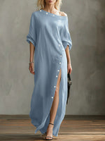 Linen And Cotton Off-the-shoulder Dress