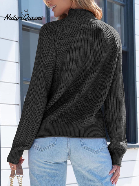 Women's Solid Color Casual Turtleneck Knit Long-sleeved Sweater